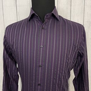Thomas Dean Men's Medium Purple Striped Contrast Cuff Button-Front Shirt